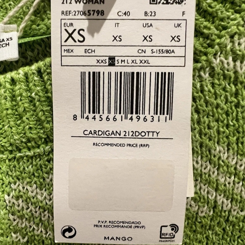 NWT MNG XS Pearl & Gold Button Cardigan Lime Green Sustainable Recycled Material - Picture 5 of 8